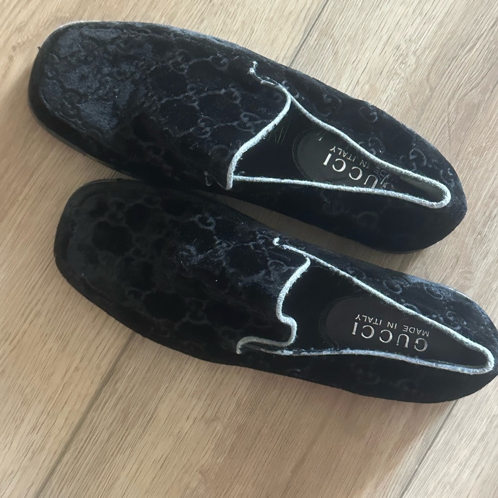 Gucci Black Velvet Slip-On Shoes